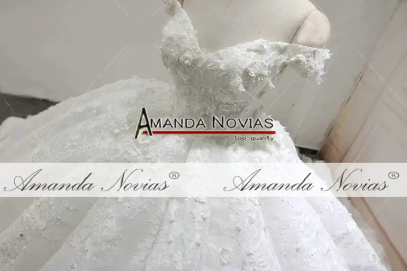 Vestido de noiva praia с открытыми плечами кружева аппликация из цветов бальное платье Пышное свадебное платье