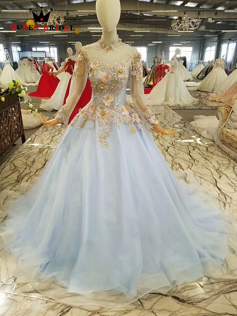 Hot Sale 2019 Vestido De Festa High Neck Evening Dresses Lace Flowers Banquet Party Dress Women Full Sleeves Prom Gown EV48 | Свадьбы и