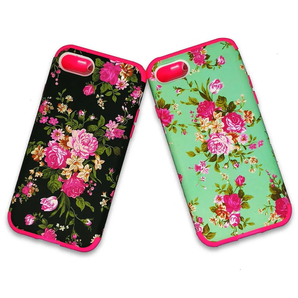 Модный ударопрочный чехол с цветком 3 в 1 Amor для iPhone 7 Plus 8 силиконовый + PC 360