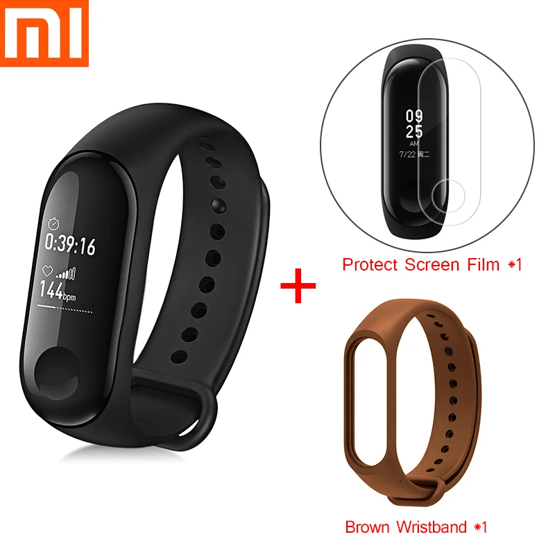 Add Brown Strap Xiaomi mi Band 3 Смарт-браслет Спорт Фитнес браслет шагомер сердечного ритма Fitbits браслет Bluetooth 4,2 для xio mi Band 2 - Цвет: Add Brown Strap