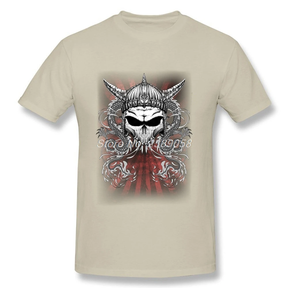 Новинка Мужская футболка с коротким рукавом изображением черепа викинга