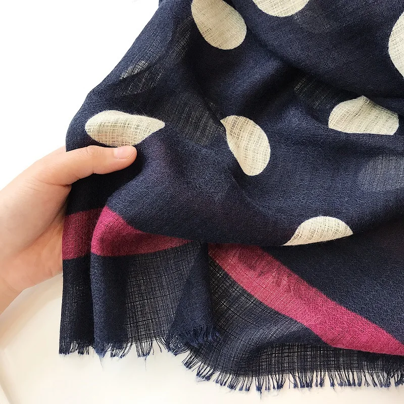 

Ladies New Fashion Navy Blue Dot Fringe Viscose Shawl Scarf Winter High Quality Pashmina Wraps and Hijabs Muslim Sjaal 180*90Cm