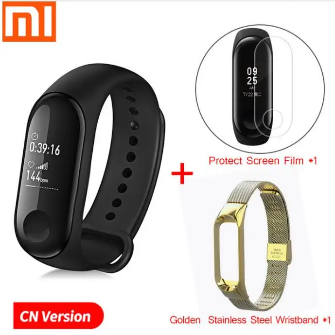 Add Steel Gold Origina Xiaomi mi Band 3 mi band 3 Smart Band 0,7" OLED сенсорный экран Водонепроницаемый Фитнес-трекер для измерения сердечного ритма mi 3 Smart Bracelet - Цвет: Add Steel Gold