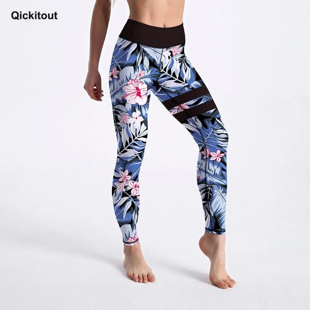 

Qickitout New Arrival Fashion Women's Leggings Floral With Leaves Printed Legging High Waist Ankle Length Pants Casual Workout