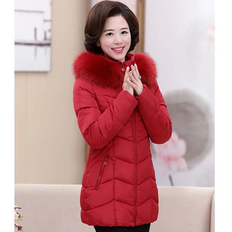 Middle-aged women's cotton hooded long section large size mother loaded light down jacket P10W07 | Женская одежда