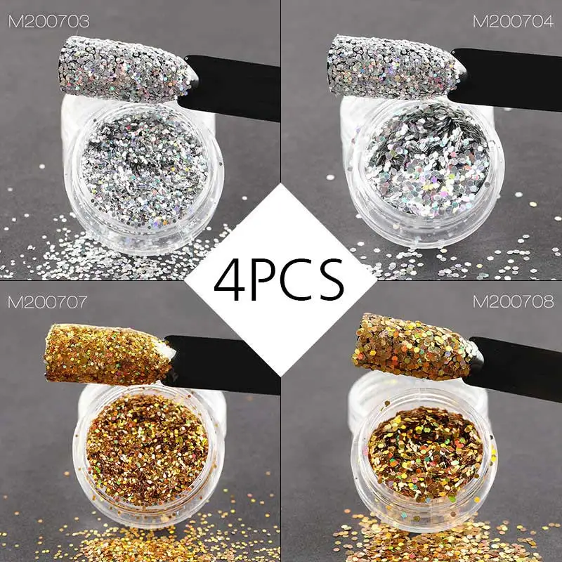 4PCS-02 Розалинд ногти аксессуары: гель голографический лак хром пигмент световой пудра с пайетками блестящее маникюрный набор блесток - Цвет: 4PCS-02