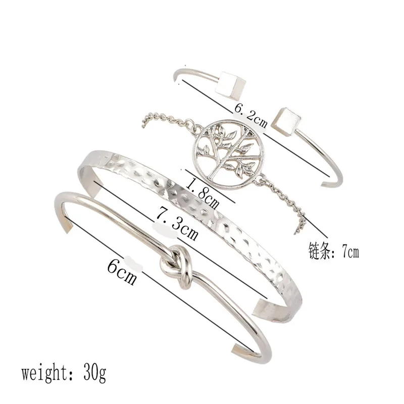 4 шт./компл. модные поп браслеты серебряные узелковые ажурные резные дерево