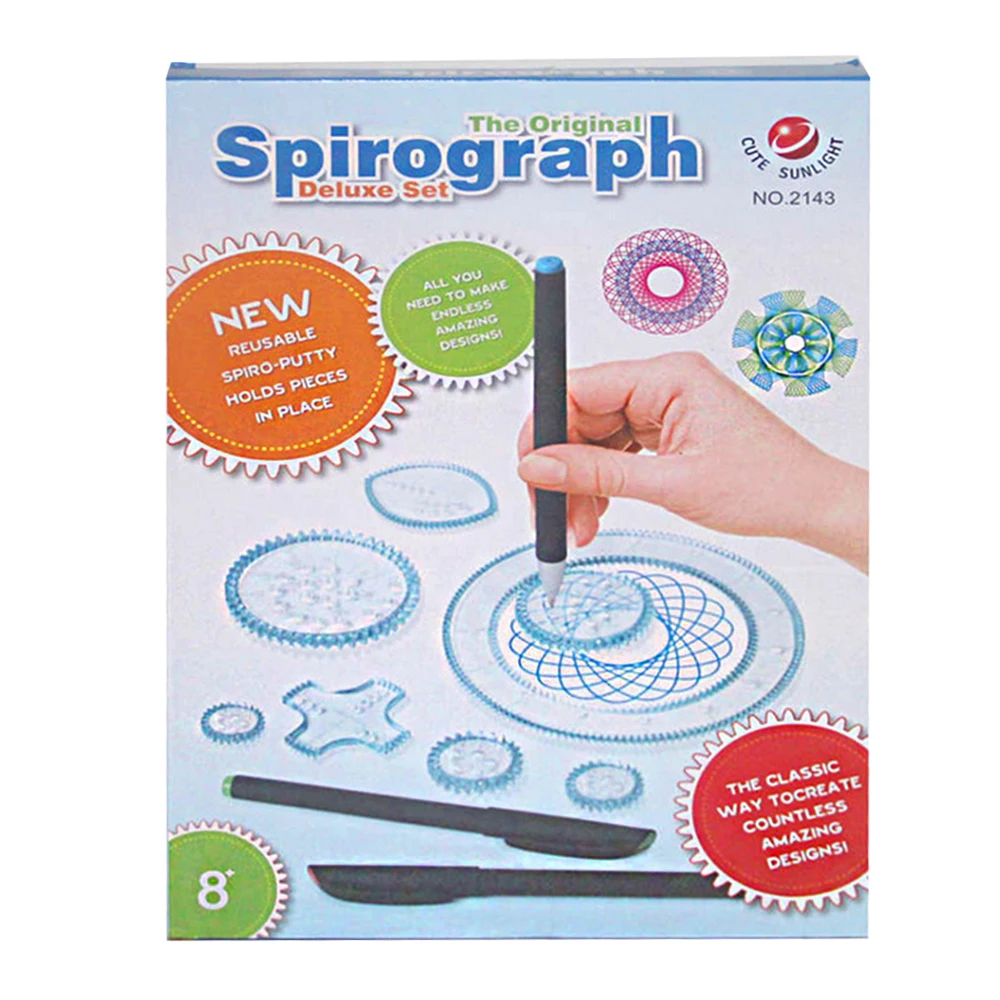 2018 Новый spirograf Делюкс набор дизайн олова Рисование спиральные конструкции