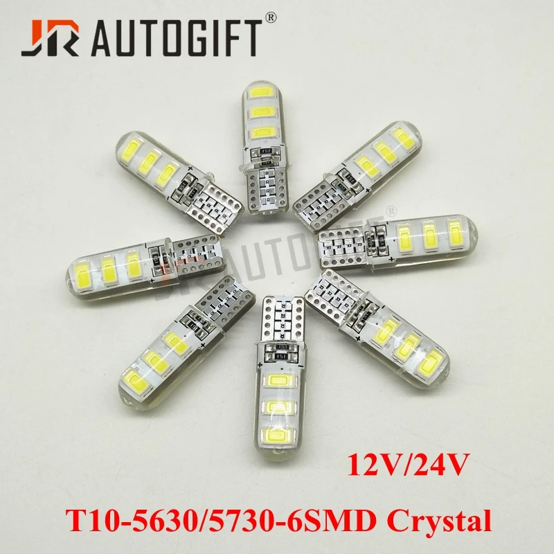 

4 шт. Автомобильные светодиодные лампы T10 6smd 5630 5730 хрустальные лампы canbus парковка t10 силикон w5w 194 6 светодиодные лампы внешсветильник лампа дл...