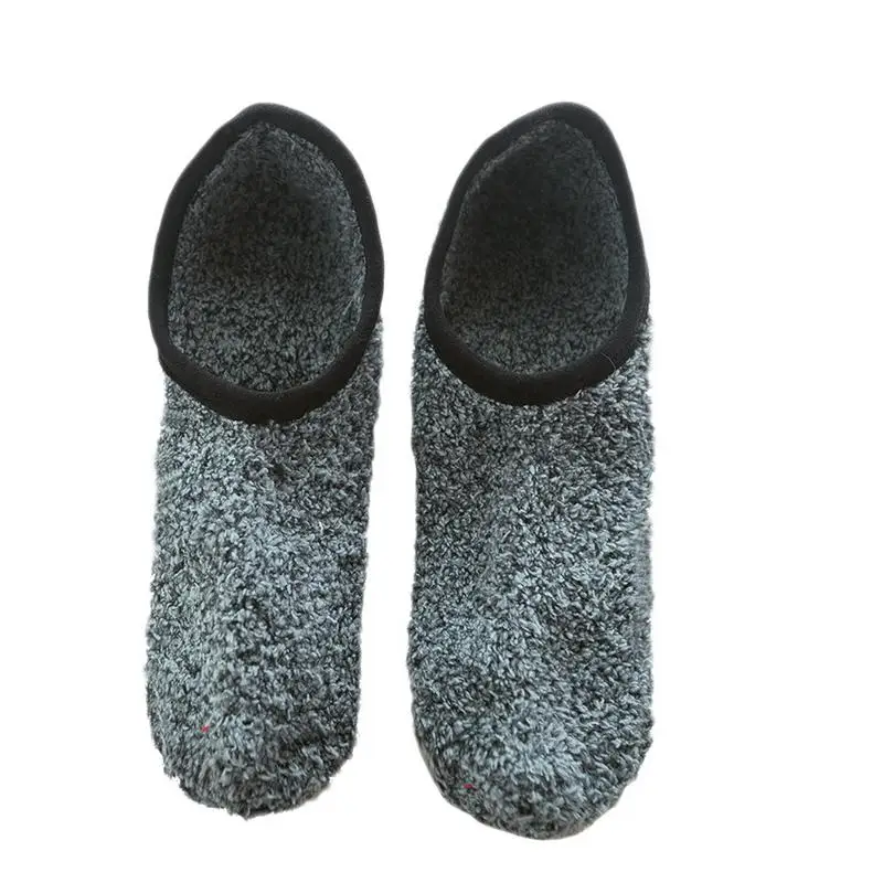 Dark Grey 1 пара женских носков зимние носки-тапочки бархатные домашние короткие противоскользящие носки-лодочки однотонные теплые носки - Цвет: Dark Grey