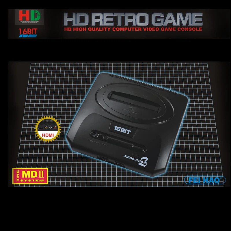 GTIPPOR 16BIT HD MEGA DRIVE2 MD2 ТВ Видео игровая консоль с HDMI AV выход 2,4G беспроводной контроллер