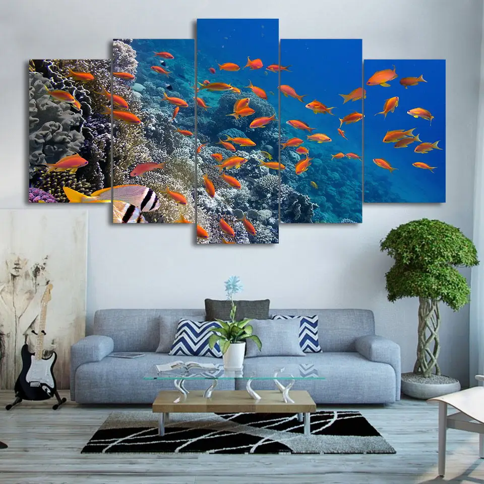 

HD Print Modular Picture Kids Room Home Decoration 5 Panel Sea Animal Simple Frame Wall Poster Popular Art Canvas Spray Painting
