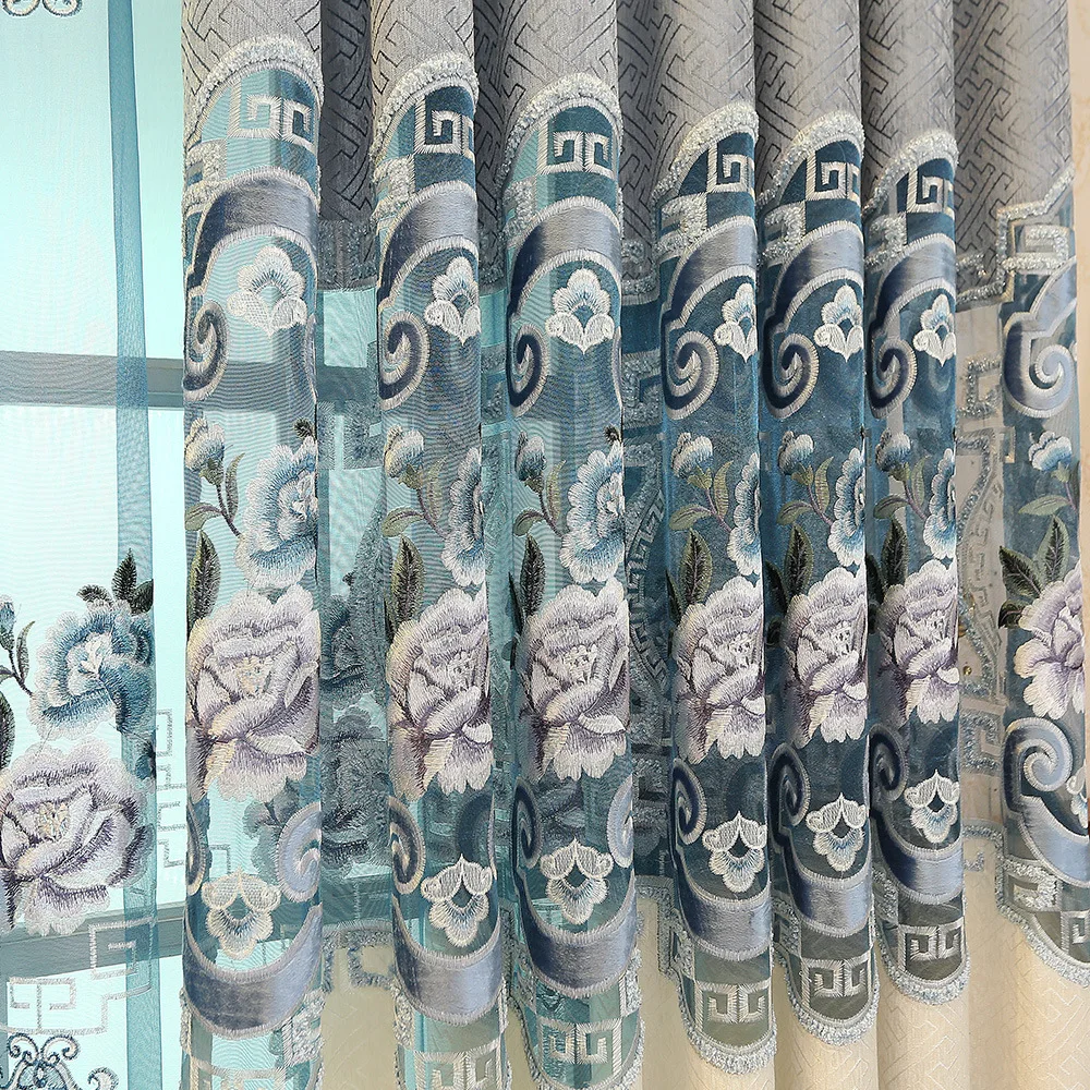 

Blue Curtains Home Decor Embroidery Windows Curtains for The Living Room Bedroom Sheer Curtains Floral Tulle Cortinas Dormitorio