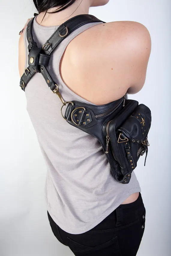 Модная черная кожаная винтажная сумка с защитой для путешествий кошелек от