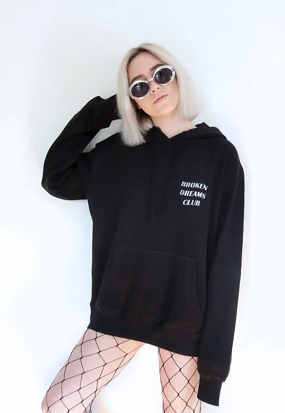 Разбитые Мечты Club с капюшоном Цвет: черный Tumblr гранж эстетику кофты Для женщин
