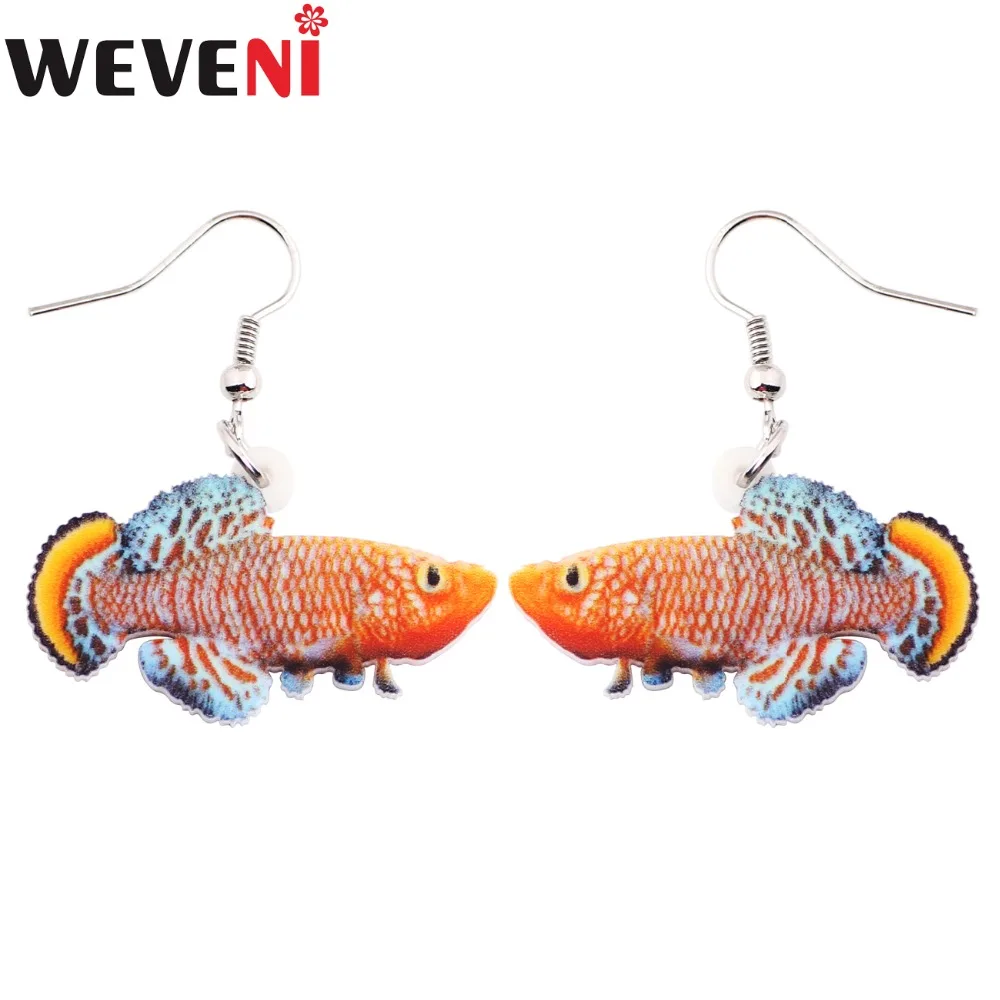 WEVENI Acrylic Long Drop Dangle Rachow's Nothobranch Fish Earrings Gift Trendy Ocean Animal Jewelry For Women Girl Wholesale | Украшения