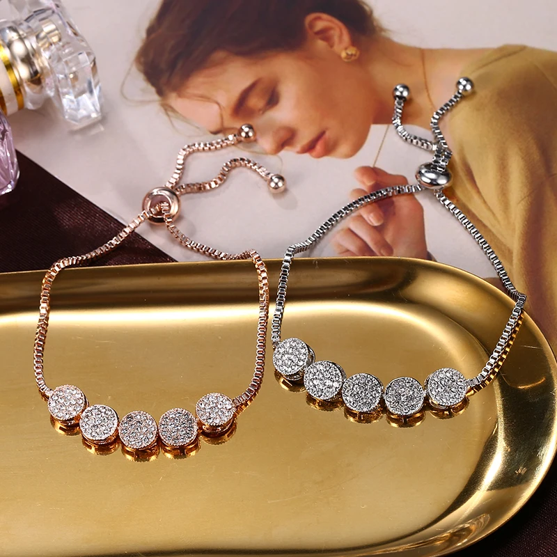 

HOCOLE Fashion Charm Crystal Metal Bracelet Bangles For Women Gold Silver Color Rhinestone Round Bracelet Wedding Party Jewelry