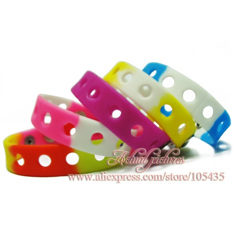 100pcs/lot Mix Style Random Silicone Bracelet Wristband 18cm Fit Shoe Charms Shoe Buckle Wristband Rubber Wrist Strap