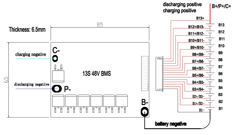 Малый размер BMS L85* W65* H6.5 мм, 13S 48V 30A литий-ионный аккумулятор BMS, для 13S 48V E-bike аккумулятор, с функцией баланса