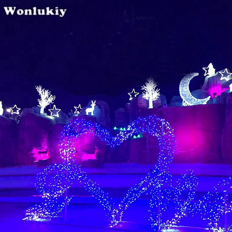 Wonlukiy 100 м 600 светодиодов гирлянда освещение Рождество открытый водонепроницаемый