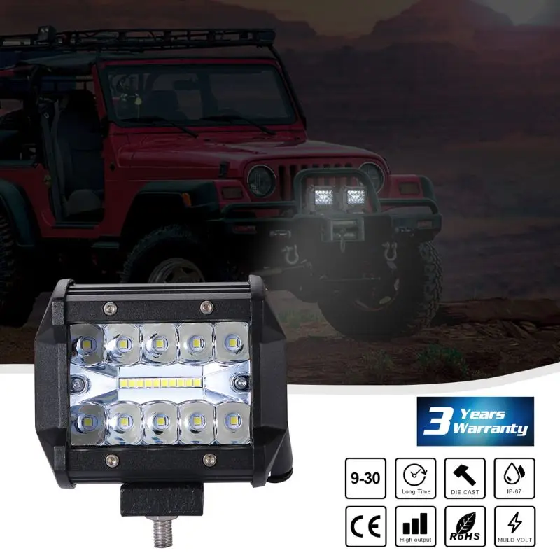 

200W 4inch Triplex Work Light Automobile LED Light Bar Single Strip Light Spot Driving Illumination For Jeep UTV ATV Off-Road