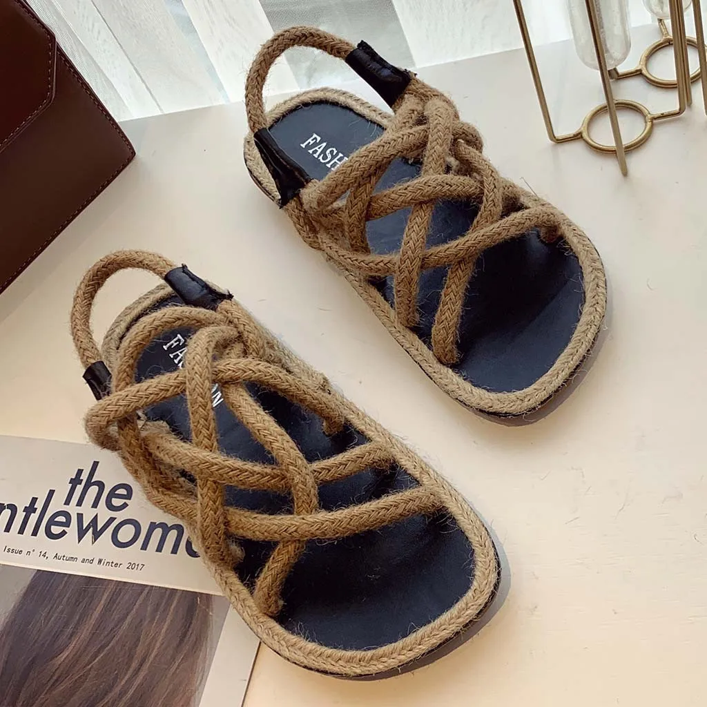 Женские римские сандалии SAGACE Повседневные Удобные туфли из пеньковой веревки с