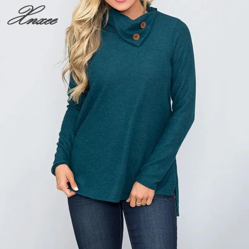 Однотонный свитер с высоким воротником женские осенние повседневные топы