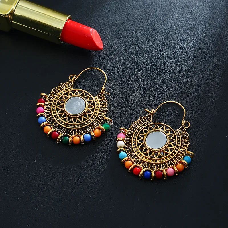Винтажные золотые серьги, красочные длинные бусы с кисточкой, большая люстра, серьги с ушками, цыганские индийские Роскошные ювелирные изделия