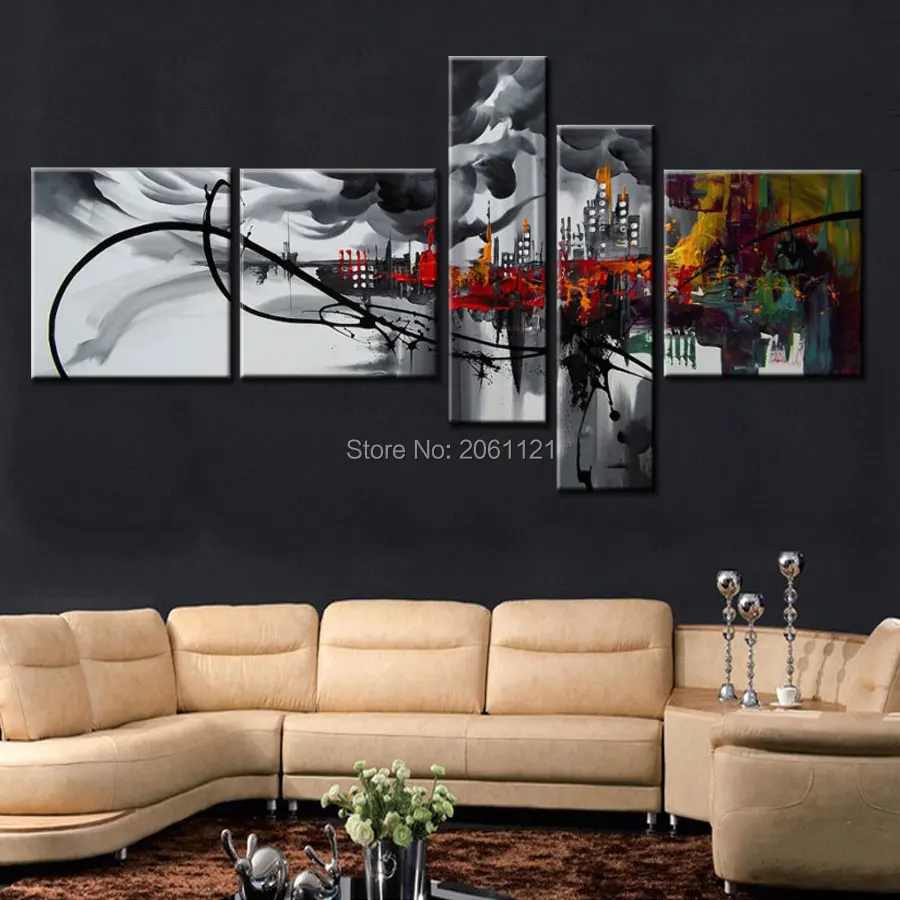 Абстрактная Картина на холсте абстрактная картина маслом Черный Серый Настенный