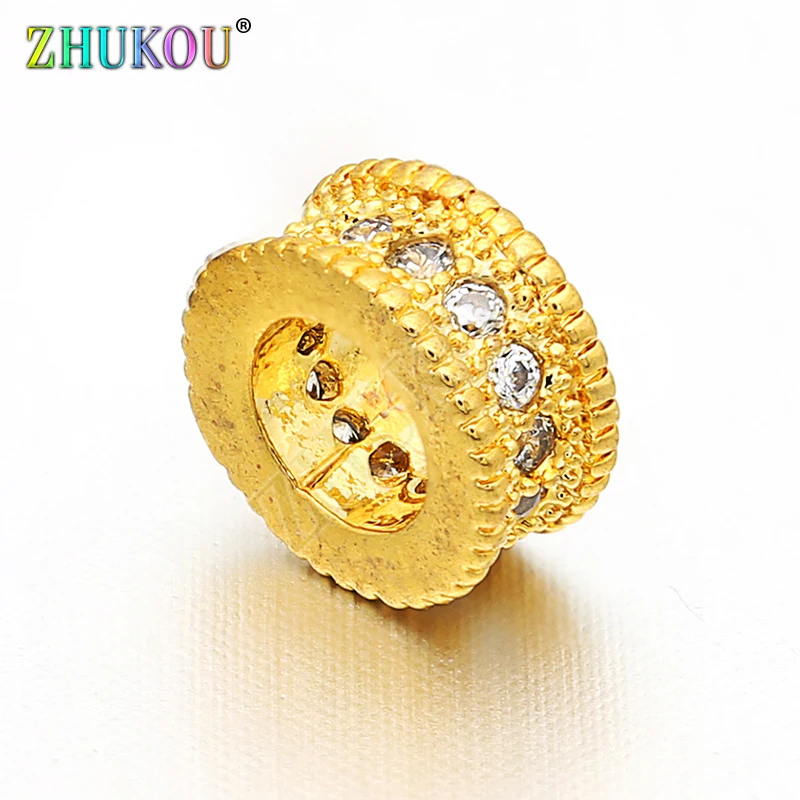 Круглые ажурные бусины с инкрустацией из прозрачного кубического циркония 7 мм