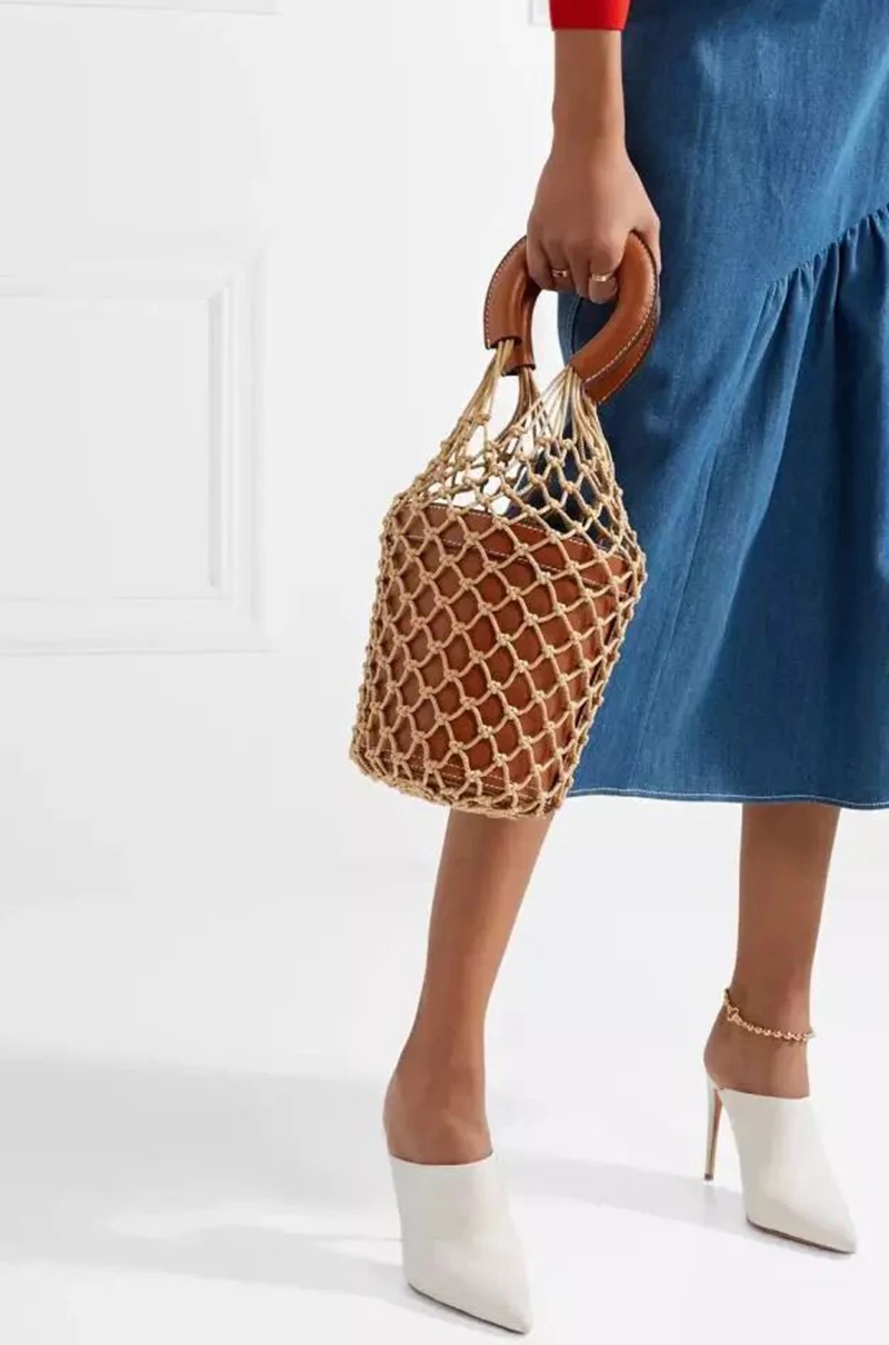 Модная женская вязаная веревка Женская Сетчатая Сумка-мешок винтажная