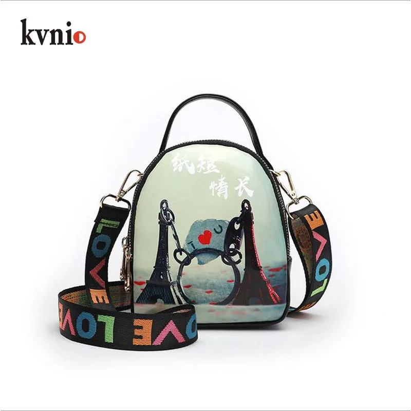 KVNIO 2018 модные сумки через плечо с принтом для женщин 3 кармана на молнии маленькая