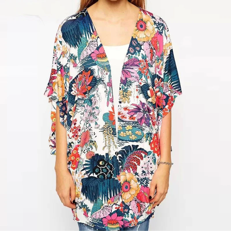 Singwing Women Summer Kimono Print Floral Blouses Loose Type Chiffon Kimonos Regular Printed bohemian Blouse | Женская одежда