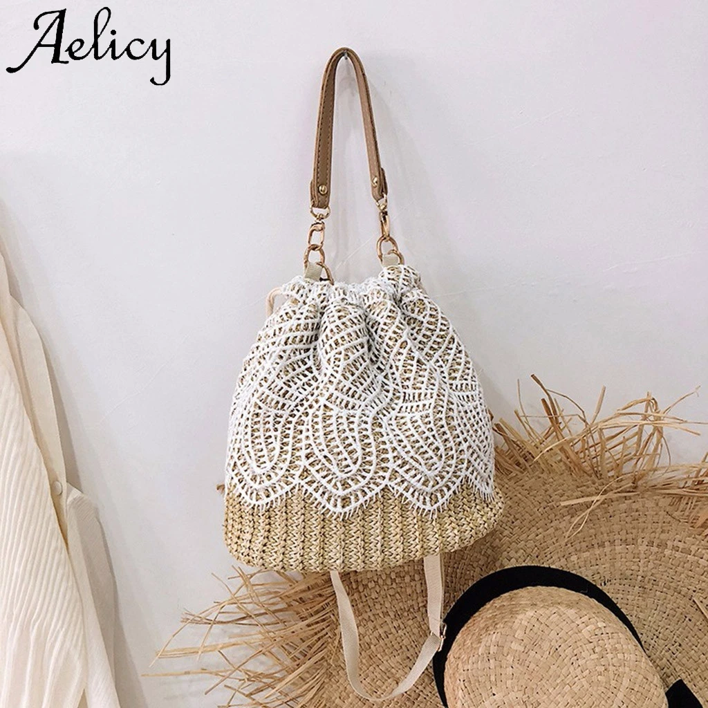 Aelicy Женская модная кружевная сумка через плечо однотонная тканая Пляжная