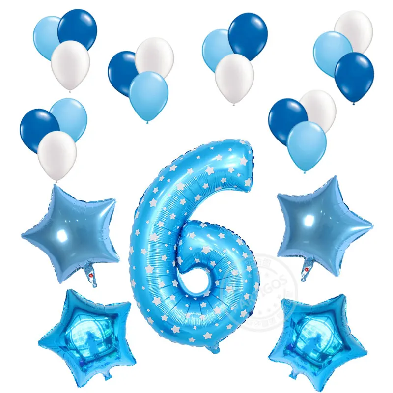 Blue 6 23 шт./лот 32 дюймов количество цифр Фольга шарики Baby Shower 1st на день рождения вечерние «Звезда» для мальчиков гелий 2,2 г розовый синий латекс Globos Декор - Цвет: Blue 6