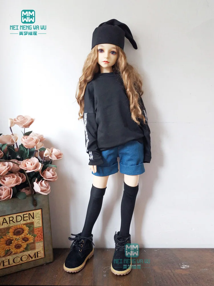 BJD аксессуары кукла одежда подходит 1/3 BJD SD кукла Мода черный свитер с капюшоном+ джинсовые шорты