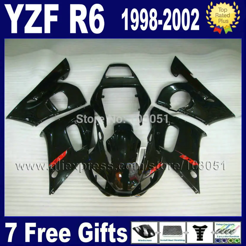 Комплект обтекателей из АБС пластика для YAMAHA 1998 YZF R6 1999 2000 2002 глянцевый черный 98 99