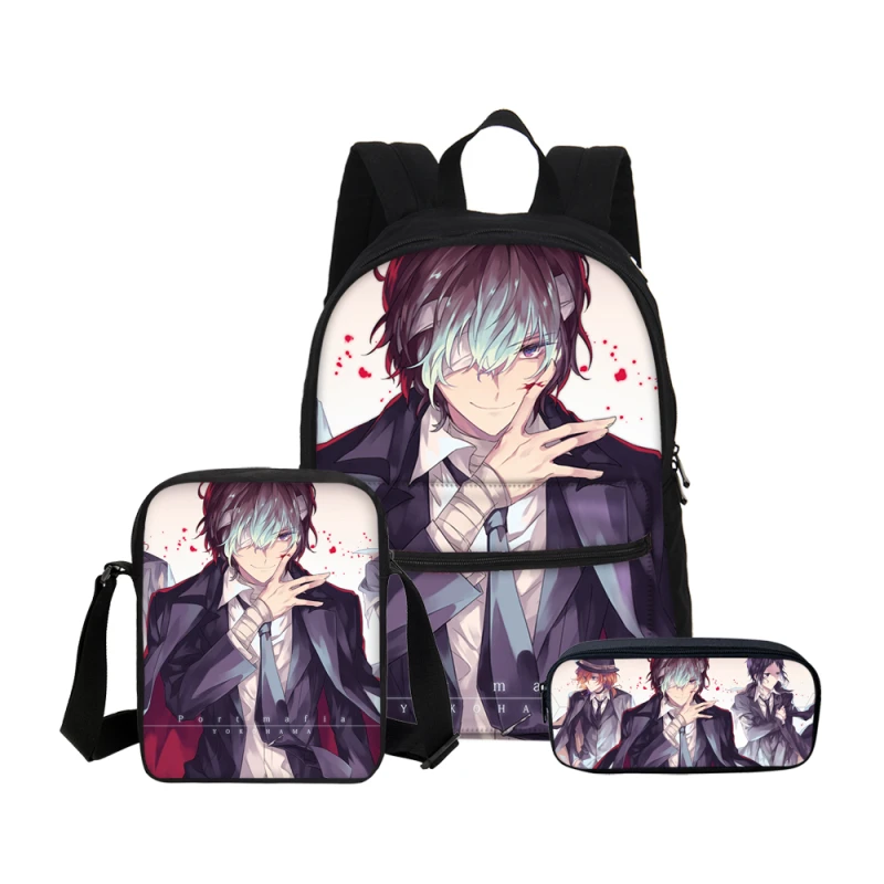 

New ustomize Anime Stray Dogs Girls School Shoulder Bag Set Fashion Prints Teenage Student Backpacks Pencil Case Kid Rucksack