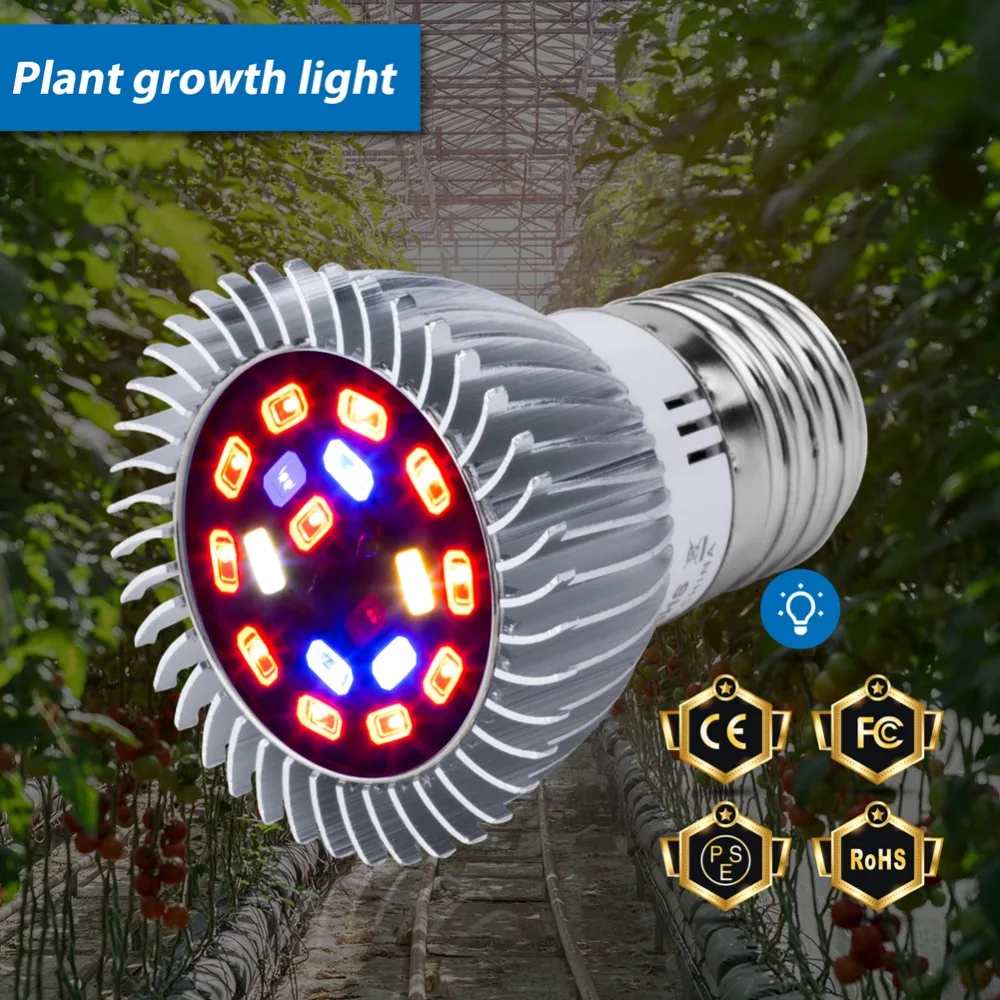 AC 85 V 265 Светодиодный Grow подсветка для растений E27 полный спектр светодиодный