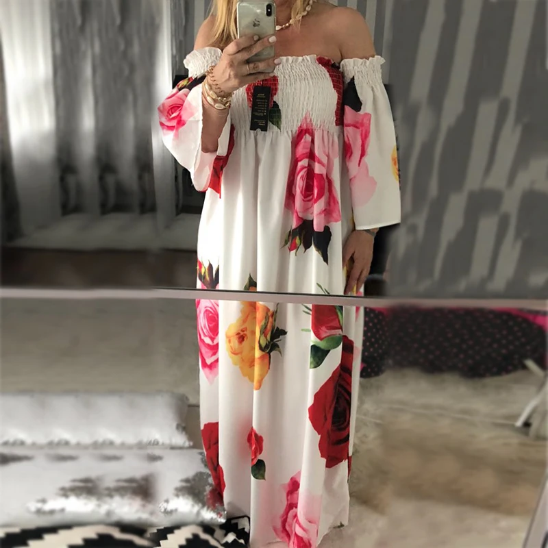 VONDA Bohemian Holiday Dress 2021 Summer Women Sexy Off The Shoulder Floral Print Maxi Long Dresses Beach Oversized Vestidos | Женская