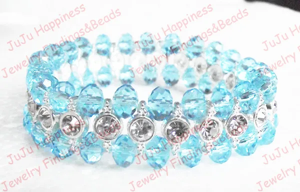 Цельный браслет Aqua Rondelle из хрустального стекла эластичный 18 см 704|glass bracelet|stretch