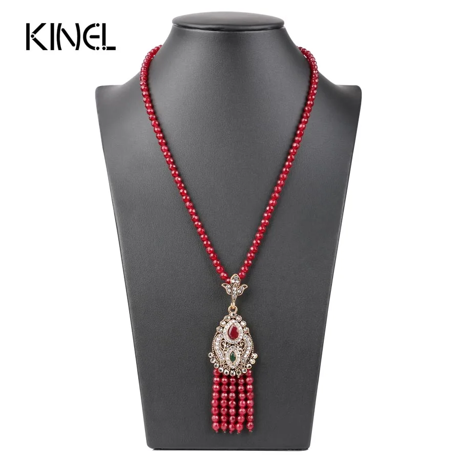 Роскошное ожерелье с африканскими бусинами и длинной кисточкой женское турецкое