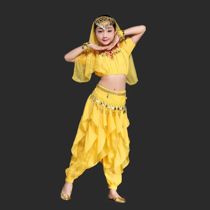 Детский индийский костюм для танца живота комплект из 5 предметов (Топ пояс брюки