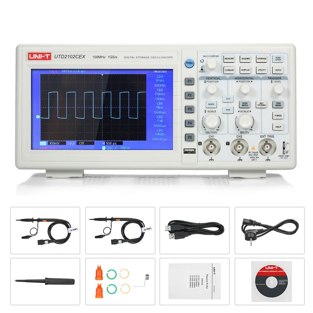UTD2102CEX цифровой осциллограф 1GSa 100 МГц " lcd 800*480 100 МГц 2 канала USB OTG интерфейс VS Hantek Siglent
