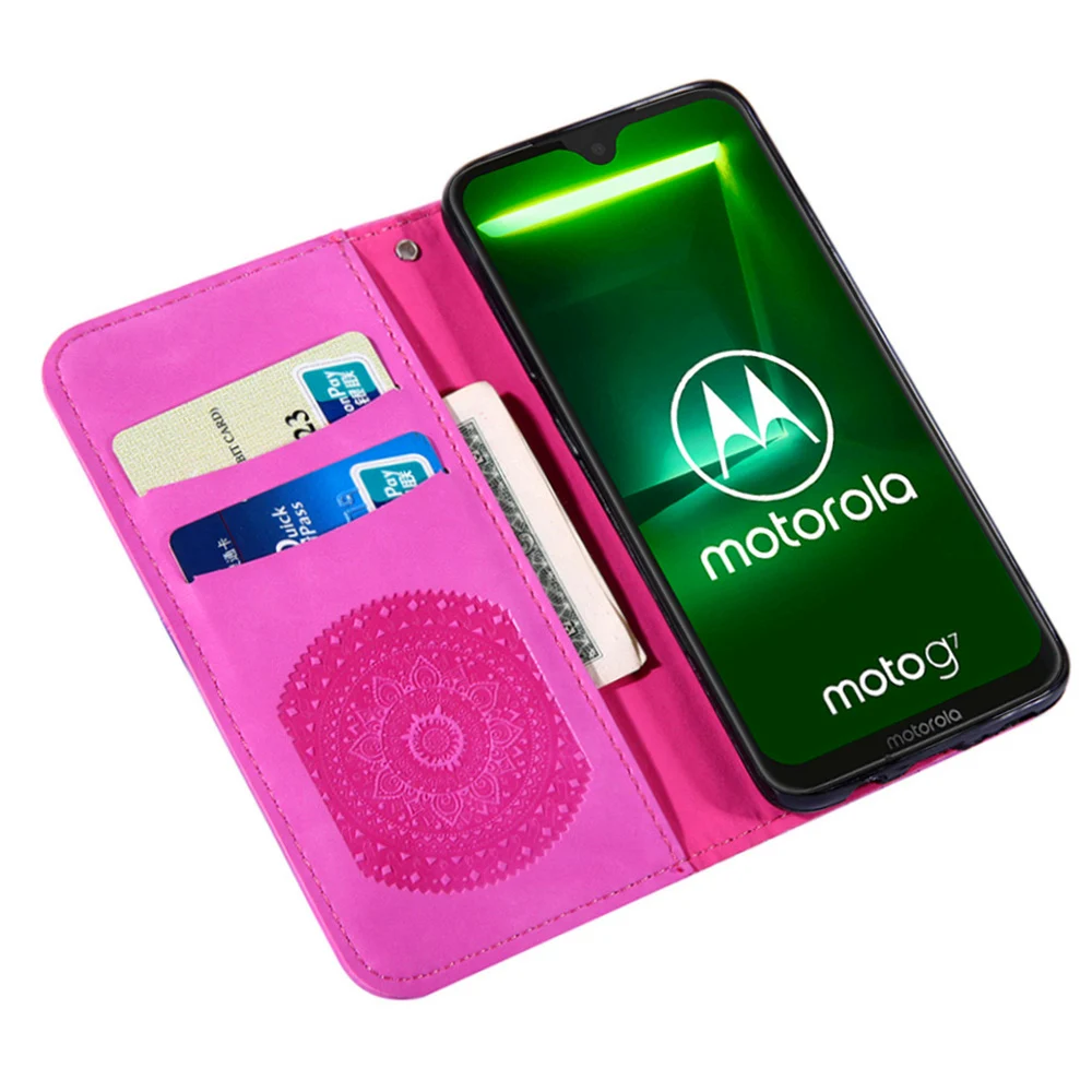 Кожаный флип чехол бумажник Datura Flower для Motorola Moto E5 G7 Play Plus с магнитной рамкой и