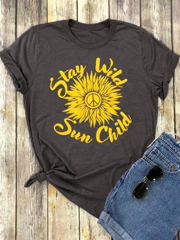 Stay Wild Sun/Детская Хлопковая футболка с подсолнухами гранж tumblr camisetas эстетичный