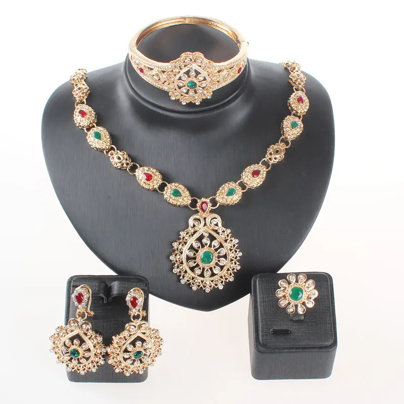 Классические Ювелирные наборы для женщин ожерелье серьги браслет кольцо набор