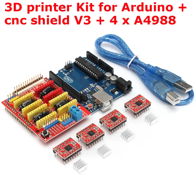 3D комплект принтера для Arduino Щит с ЧПУ V3 + UNO R3 A4988 * 4 GRBL Совместимость прочное