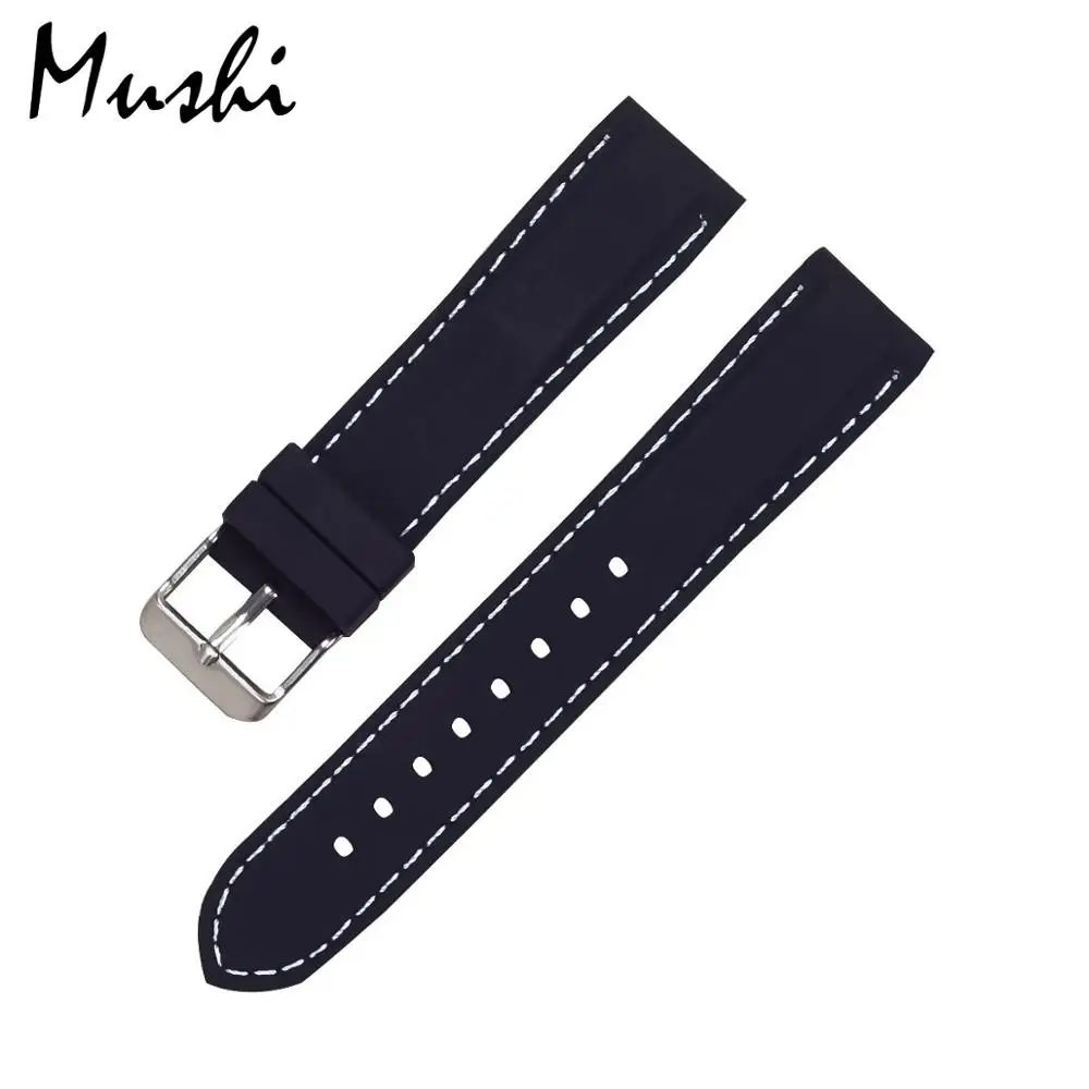 MS силиконовый ремешок для часов Diver Watch Band резиновый ремешок для часов с матовой застежкой из нержавеющей стали 20 мм 22 мм 24 мм ремешок для часов - Цвет ремешка: Black White Silver