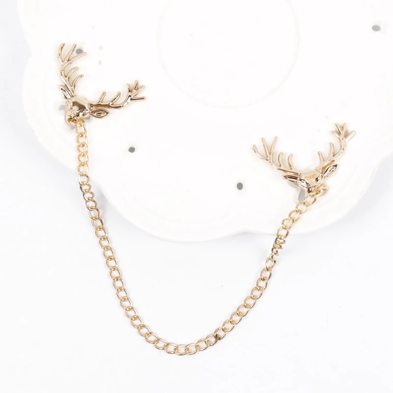 

Deer Head Badge Animal Brooches Chain Tassel Collar Needle Lapel Pin Men Women Fashion Christmas Jewelry Brother Gift